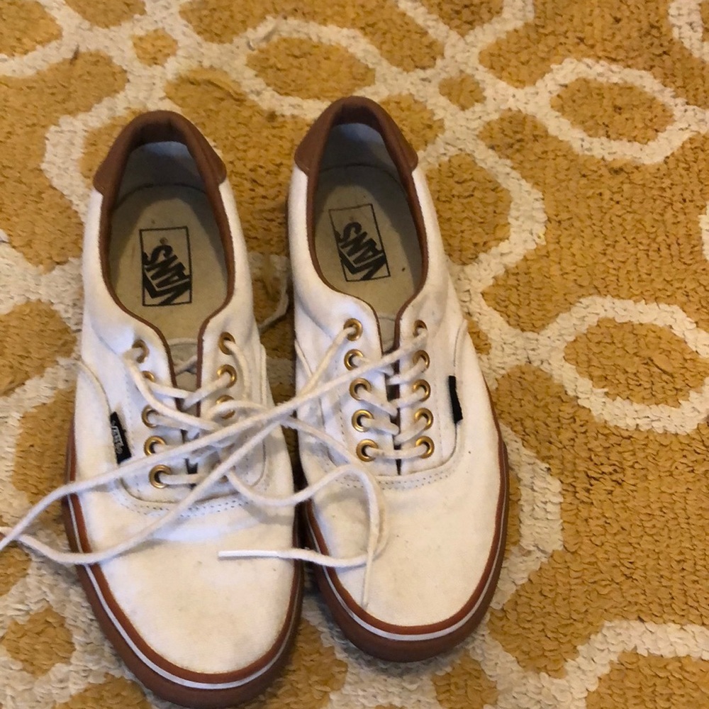 Lace up White and Tan Vans